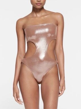 SKIMS NWT Shimmer Cutout One-Piece Swimsuit - Rose Metallic “Cinnamon”